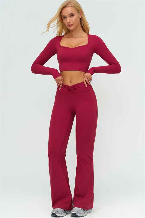 The Lushness Long Sleeve Crop Top Flared Leggings 2-Piece Set
