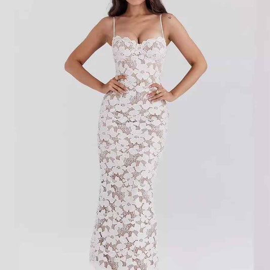 Women's Casual White Strapless Strapless Suspender Dress