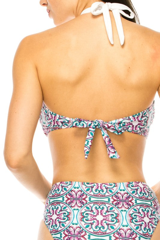 Tropical Print Halter Bikini Set - Pikemla