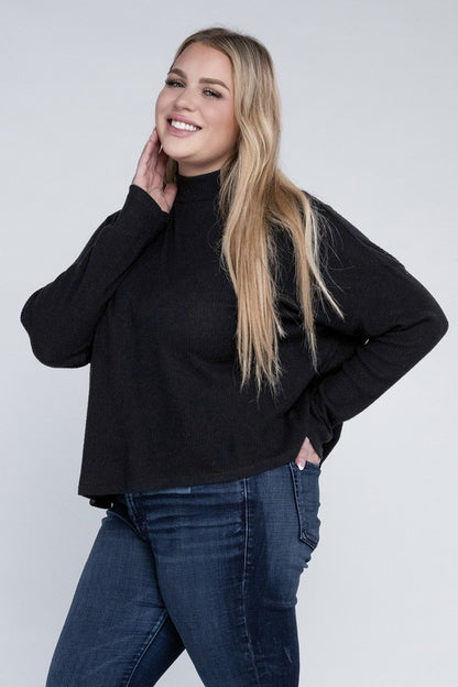 Drop Shoulder Long Sleeve Top -Plus Sized - Pikemla