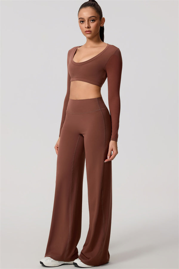 The Nestle Long Sleeve Crop Top Straight Leg Pants 2-Piece Set