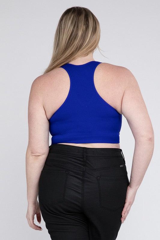 Ribbed Cropped Racerback Tank Top -Plus Sized - Pikemla