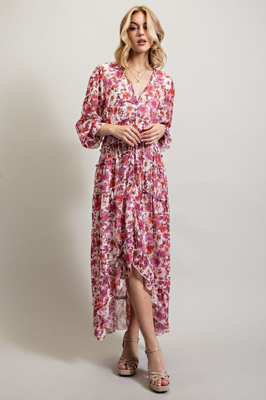 BOHEMIAN FLORAL HIGH AND LOW MAXI DRESS - Pikemla