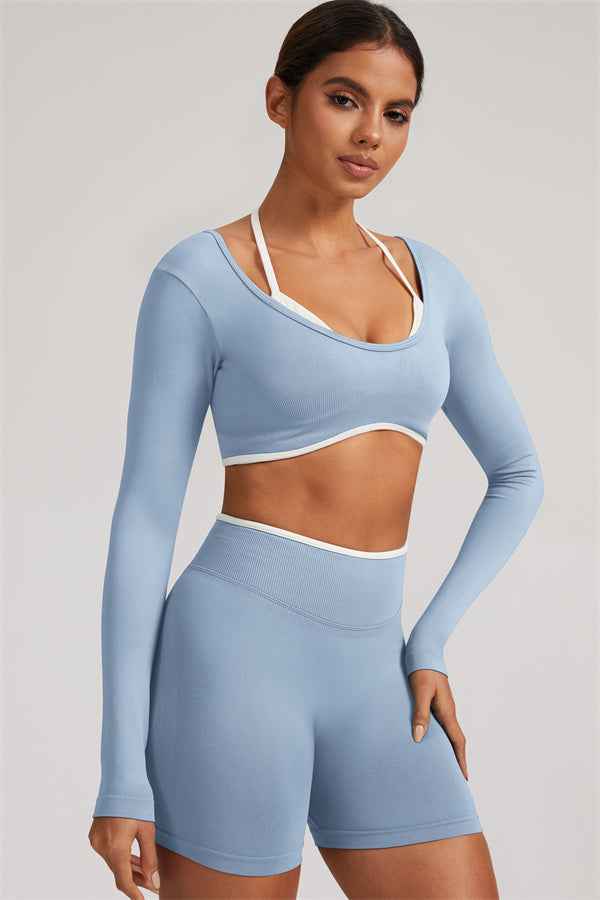 The Elevate Long Sleeve Crop top Shorts 2-Piece Set