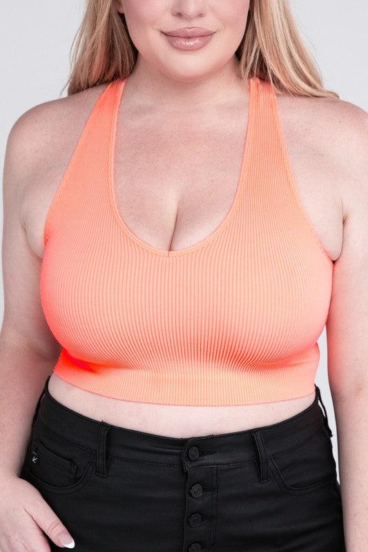 Ribbed Cropped Racerback Tank Top -Plus Sized - Pikemla