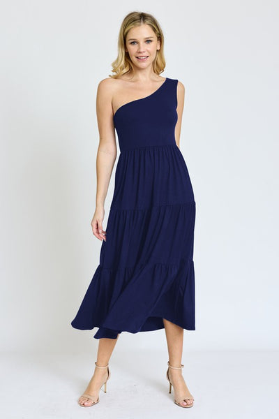 One Shoulder Ruffle Midi Dress - Pikemla