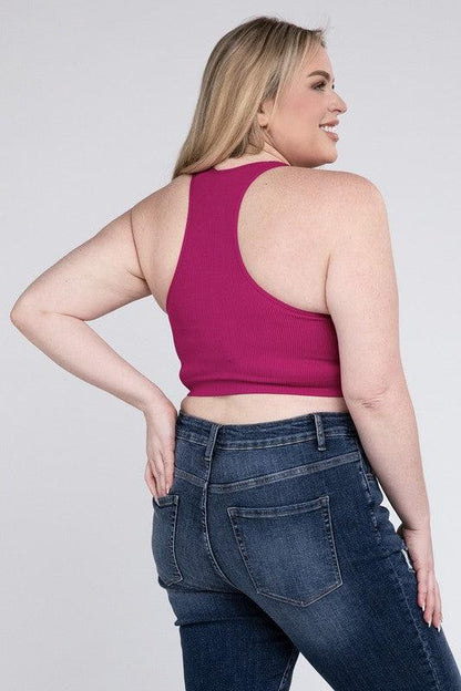 Ribbed Cropped Racerback Tank Top -Plus Sized - Pikemla