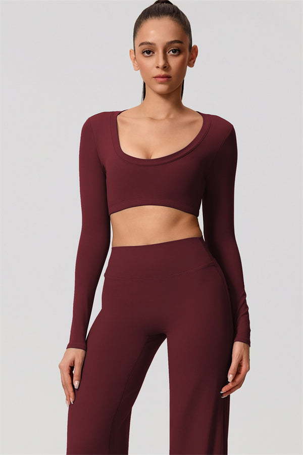The Nestle Long Sleeve Crop Top Straight Leg Pants 2-Piece Set