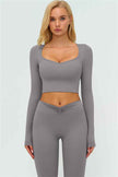 The Lushness Long Sleeve Crop Top Flared Leggings 2-Piece Set