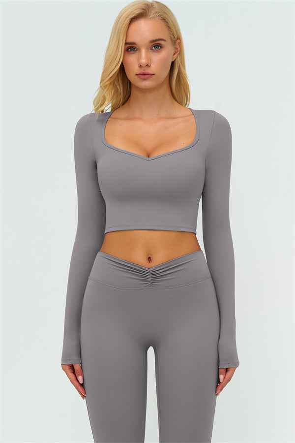 The Lushness Long Sleeve Crop Top Flared Leggings 2-Piece Set