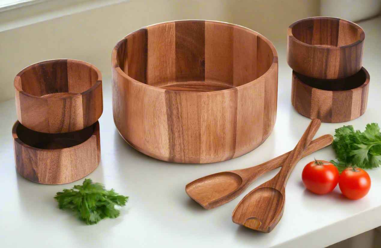 Extra Large Salad Bowl with Servers and 4 Individuals - 327C7