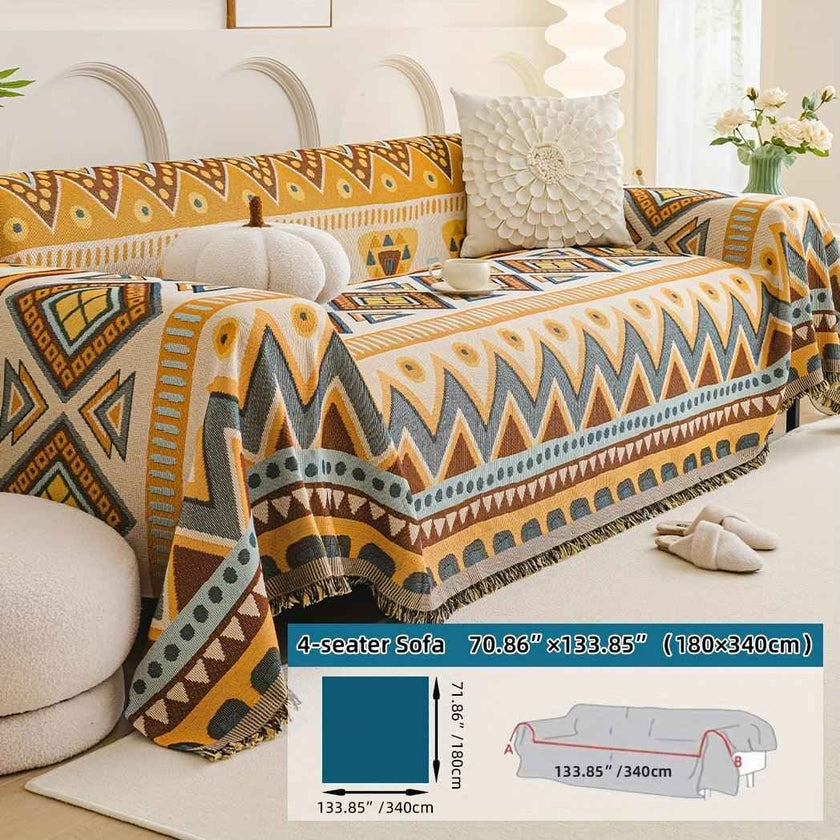 Boho Chic Double-sided Chenille Sofa Cover with Tassels - All-Season