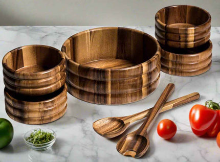 Large Salad Bowl with Servers and 4 Individuals - 330B7