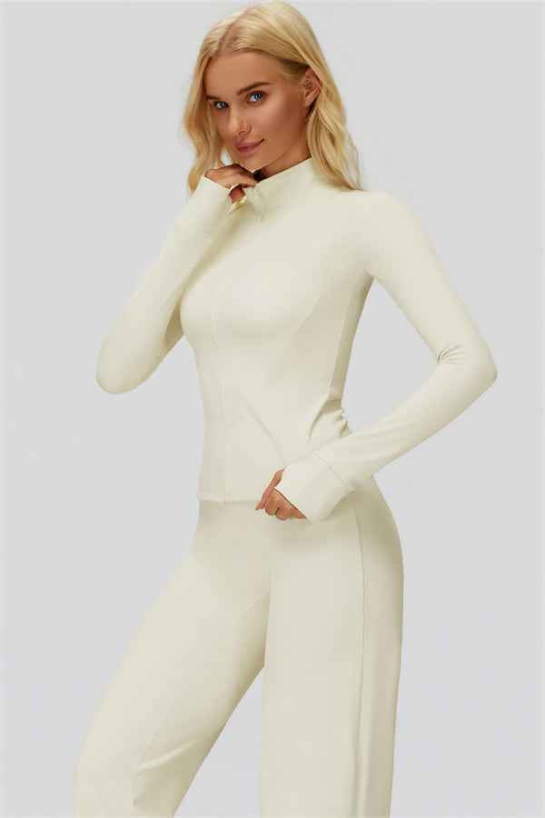 The FemmeFit Zip Jacket Straight Leg Pants 2-Piece Set