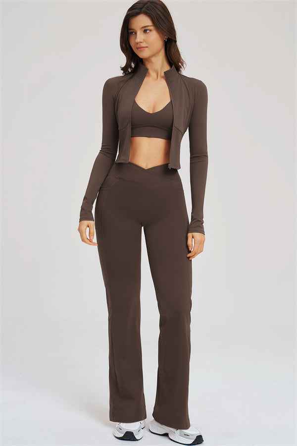 The Sizzle Zip Jacket Sports Bra Flared Leggings 3-Piece Set