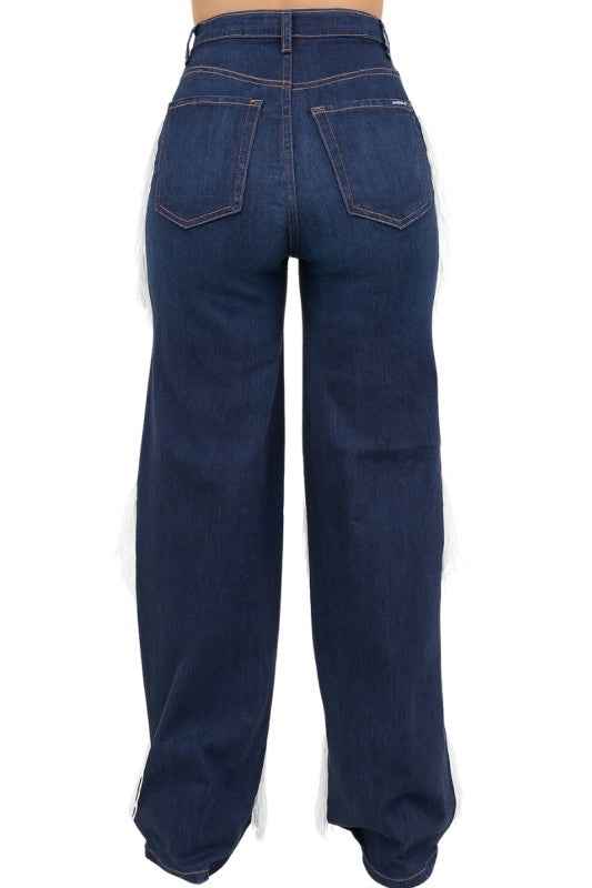 Western Fringe Wide Leg Jean- White Fringe