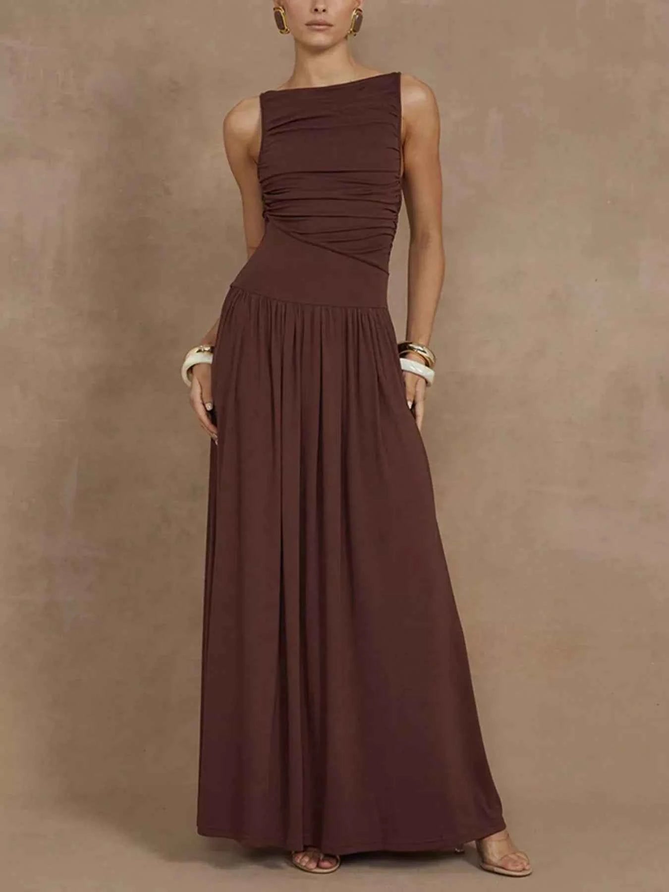 Ruched Sleeveless Maxi Dress