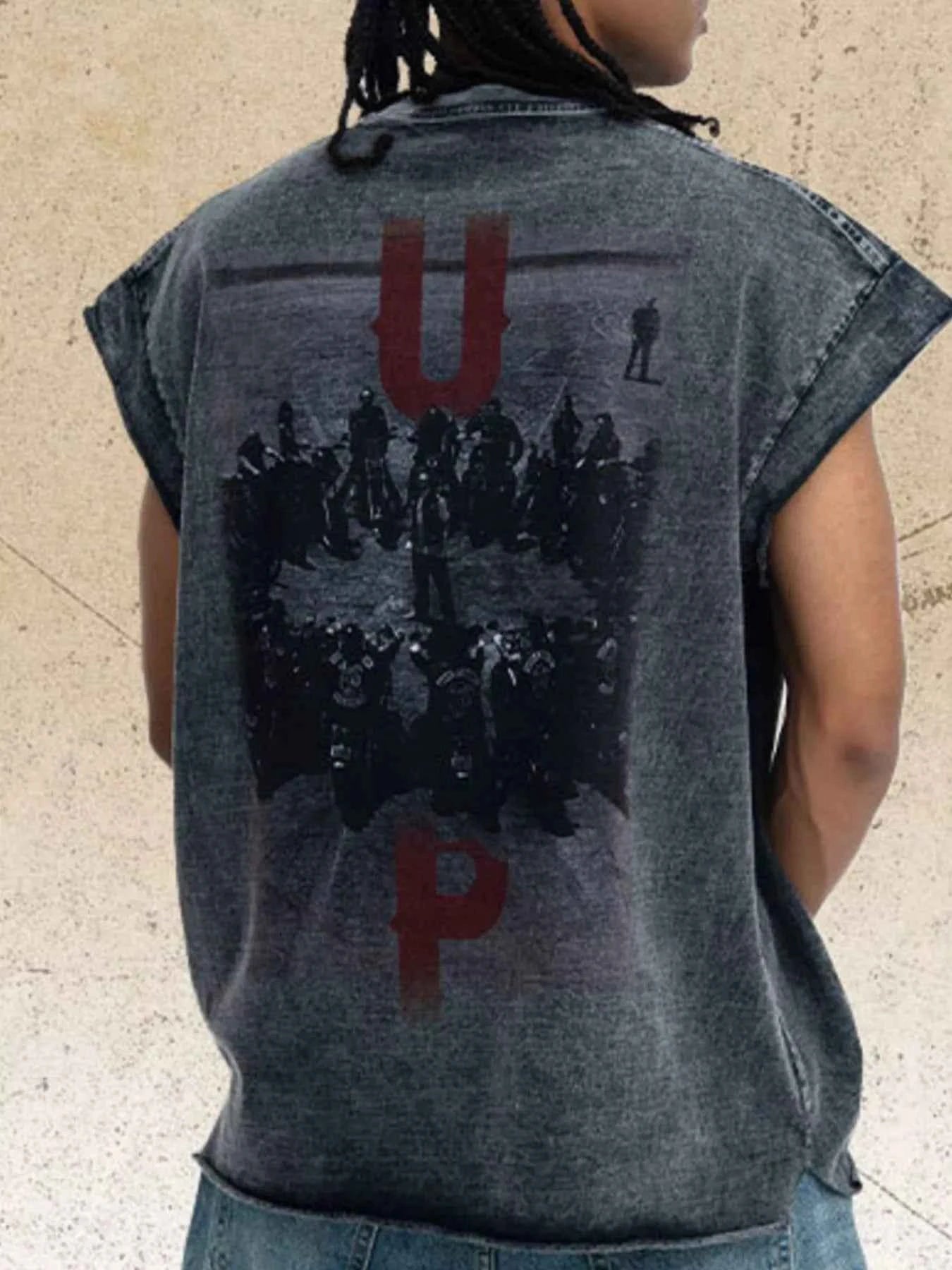 Men's Vintage Washed Tank Top with 'UP' Letter