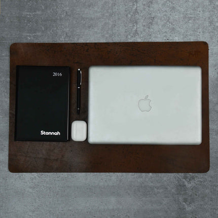 Espresso Elegance Leather Desk Mat + Mouse Pad