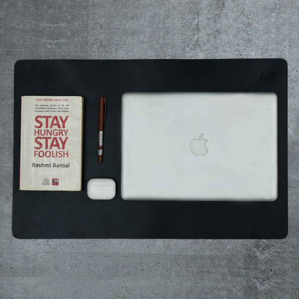 Noir Opulence Black Leather Desk Mat + Mouse Pad