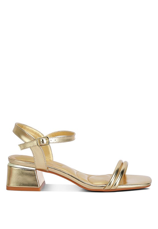 Zabou Metallic Ankle Strap Low Block Heels - Pikemla