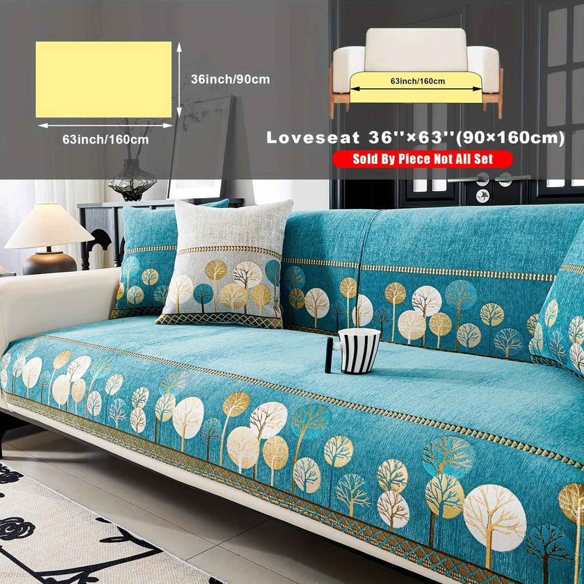 Pet Proof Couch Cover - Boho Chenille Sofa Cover with Tree Embroidery