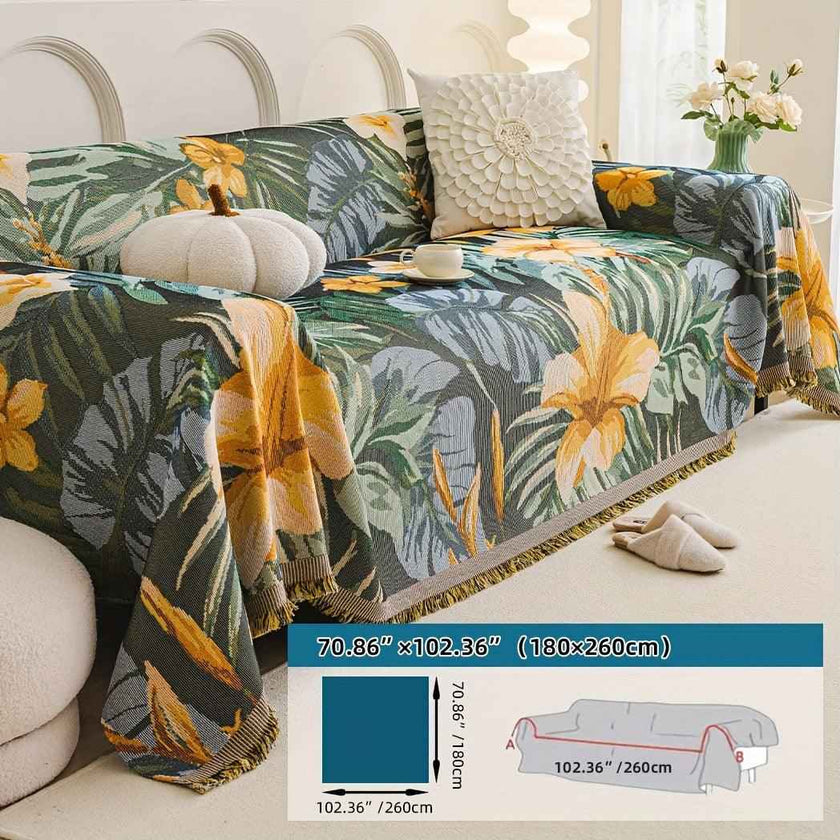 Boho Chic Double-sided Chenille Sofa Cover with Tassels - All-Season