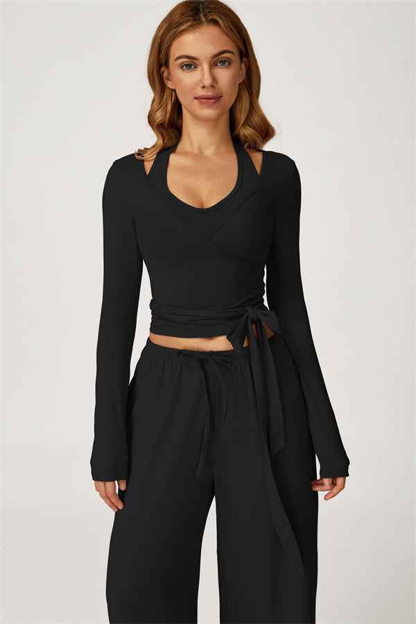 The Sprint Long Sleeve Crop Top Halter Tank Top Sweatpants 3-Piece Set
