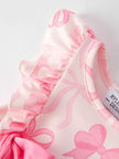 Girls Pink Bow Print Short Sleeves Romper