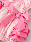 Girls Pink Bow Print Short Sleeves Romper