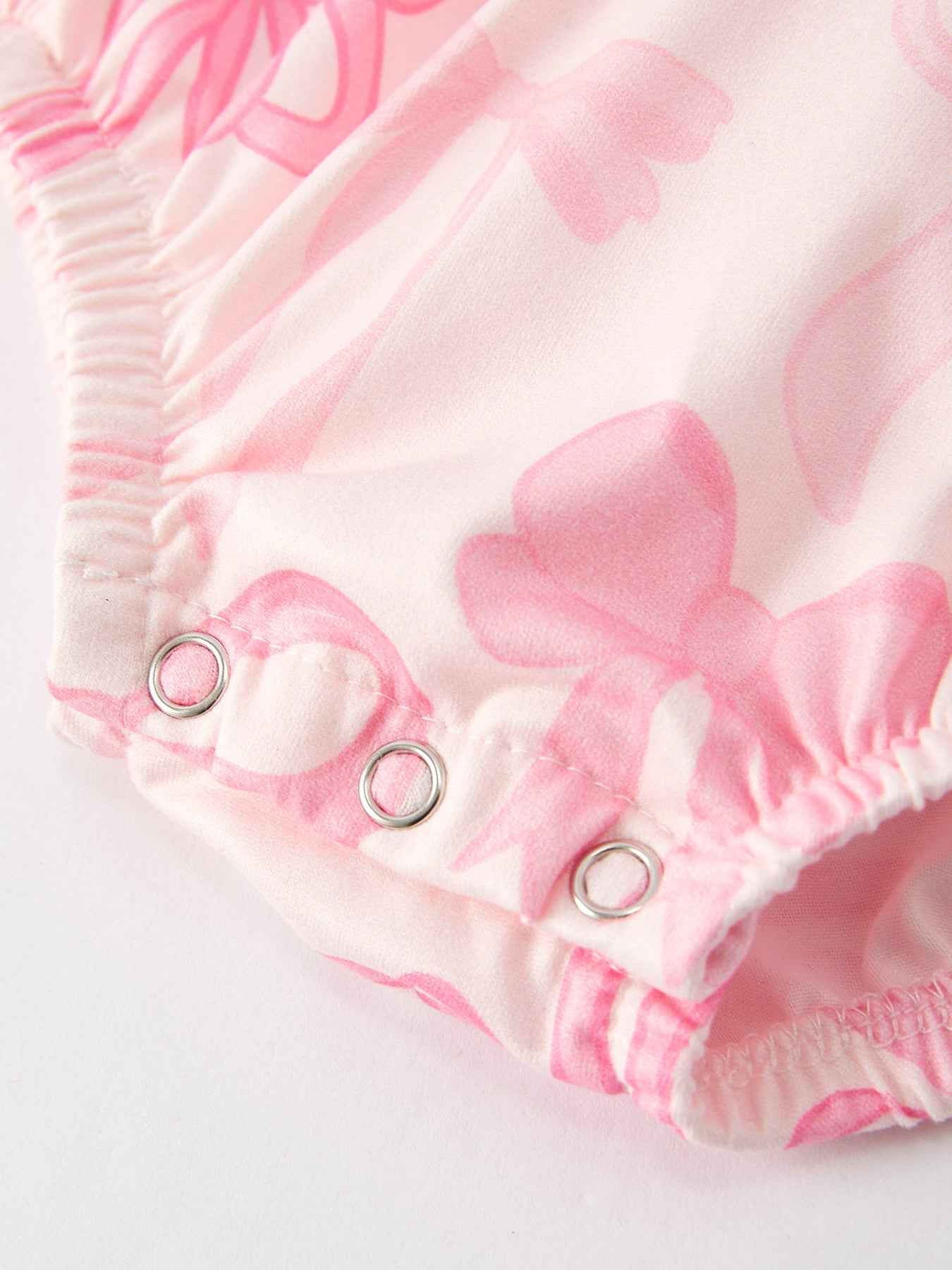 Girls Pink Bow Print Short Sleeves Romper
