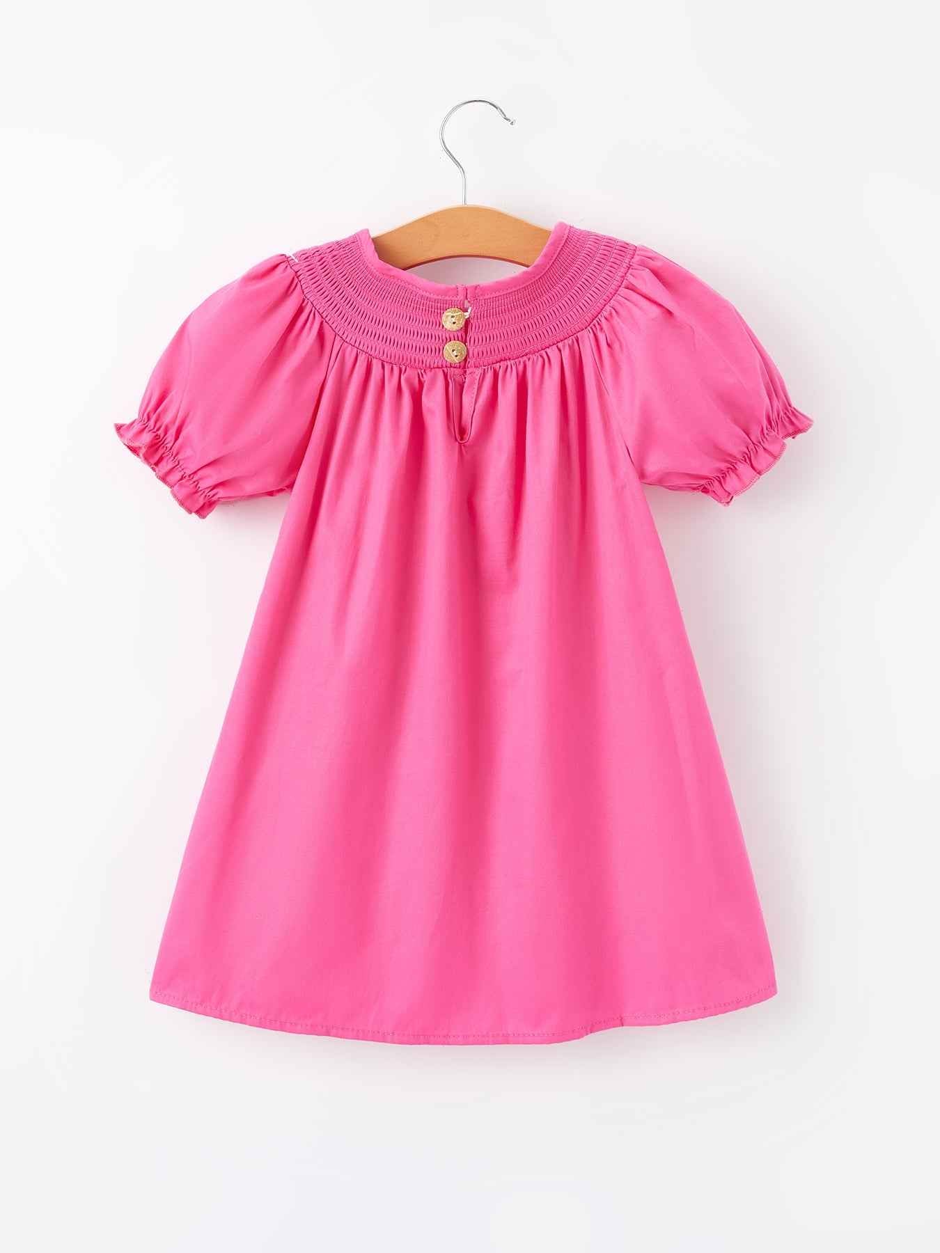 Girls Bow Smocking Embroidery Hot Pink Dress