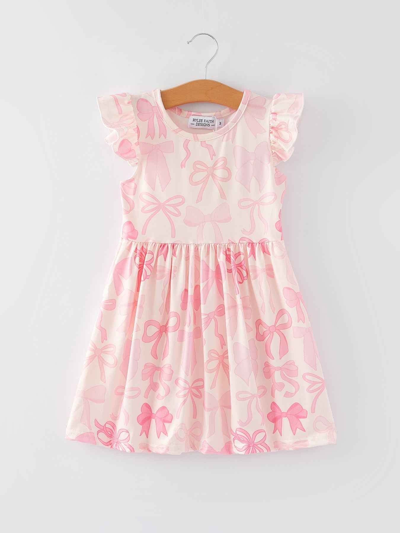 Bow Print Flying Sleeve Girls Dress