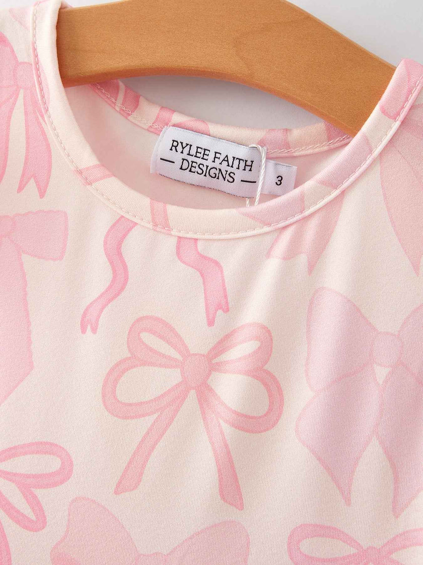 Bow Print Flying Sleeve Girls Dress
