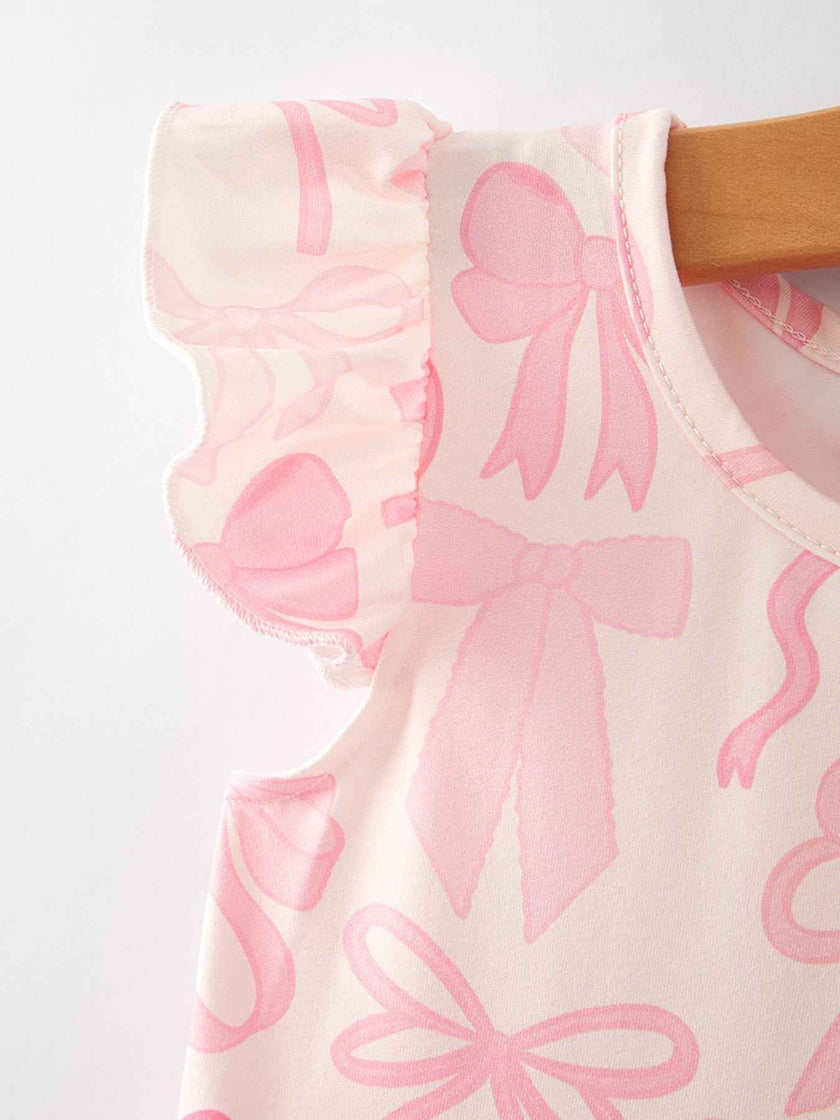 Bow Print Flying Sleeve Girls Dress