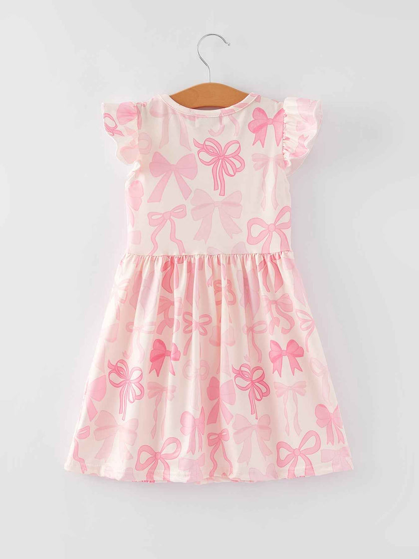 Bow Print Flying Sleeve Girls Dress