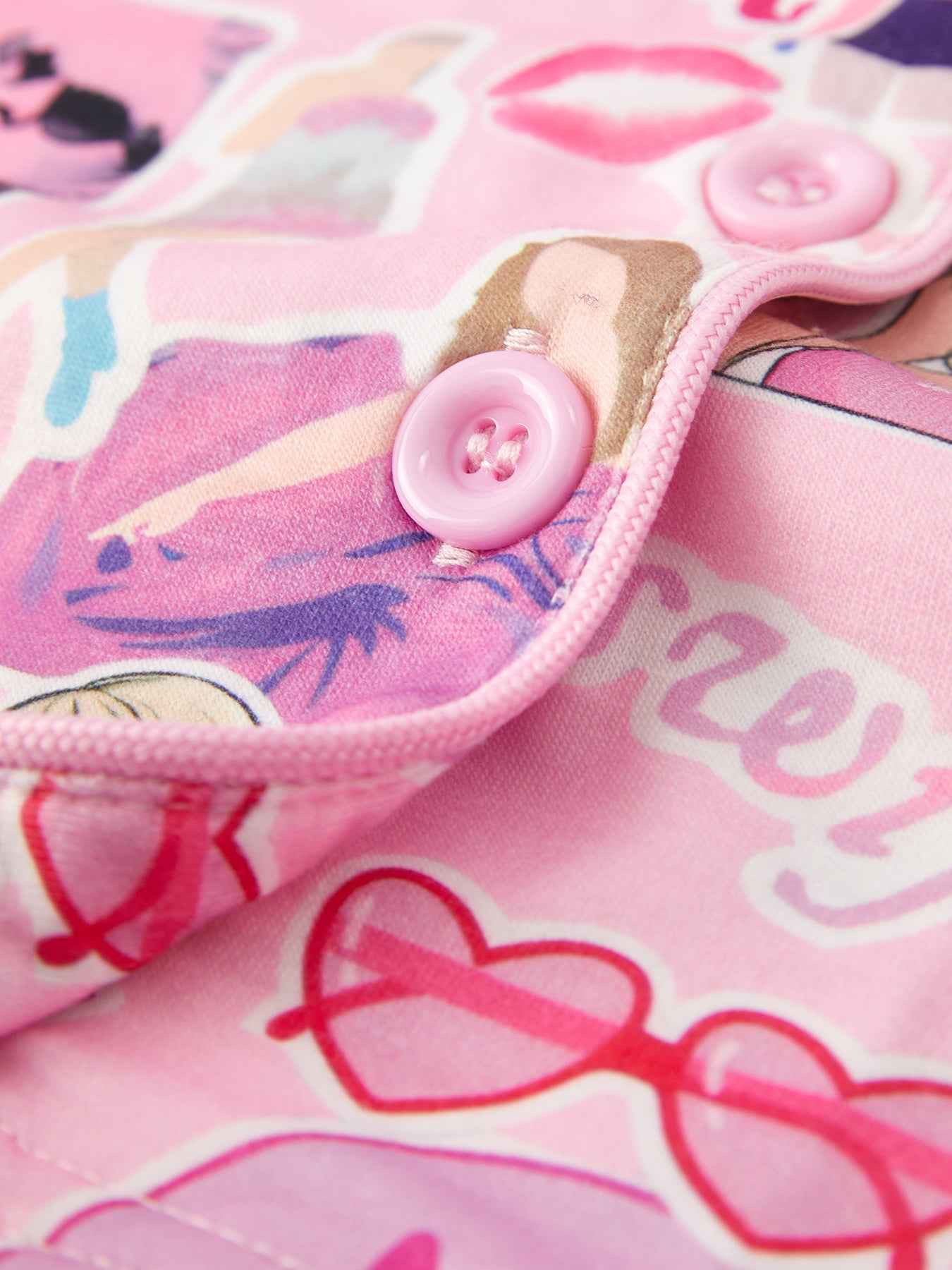 Pink TS Lapel Button Short Sleeve Shorts Pajama Set