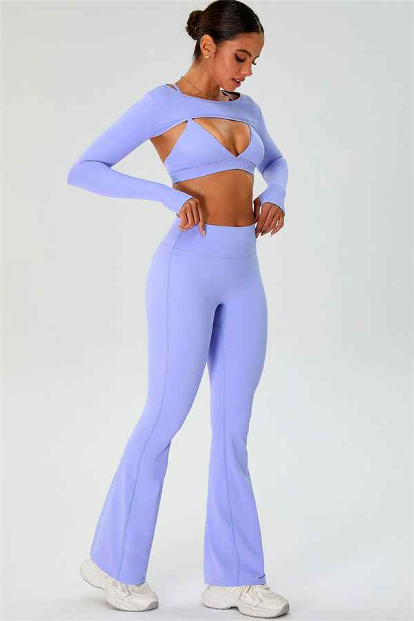The Ember Sports Bra Crop Top Flared Leggings 3-Piece Set