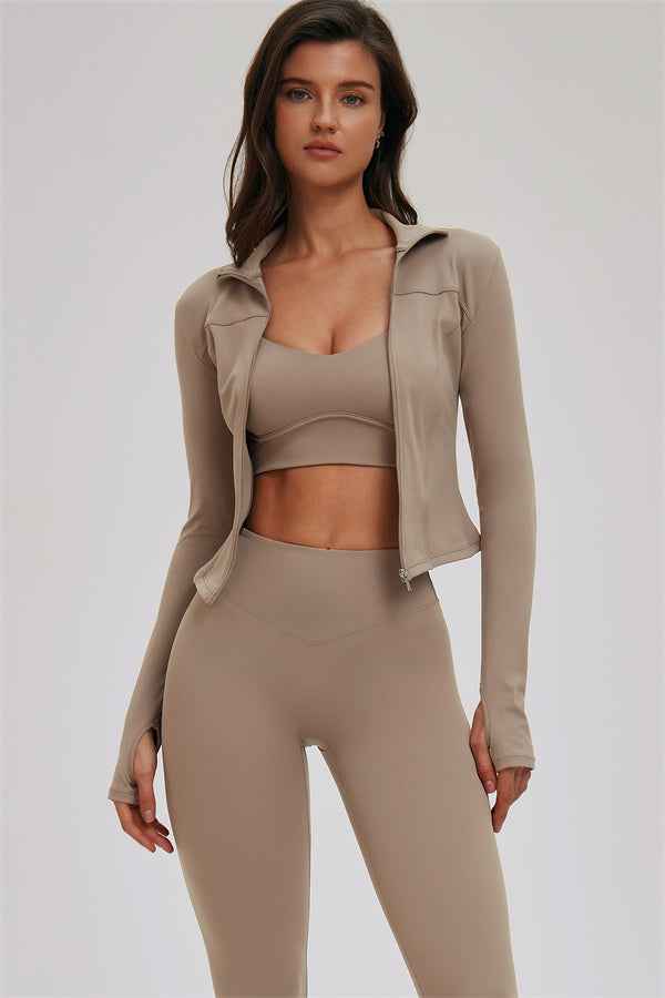 The Kinetic Zip Jacket Cross Back Sports Bra Leggings 3-Piece Set