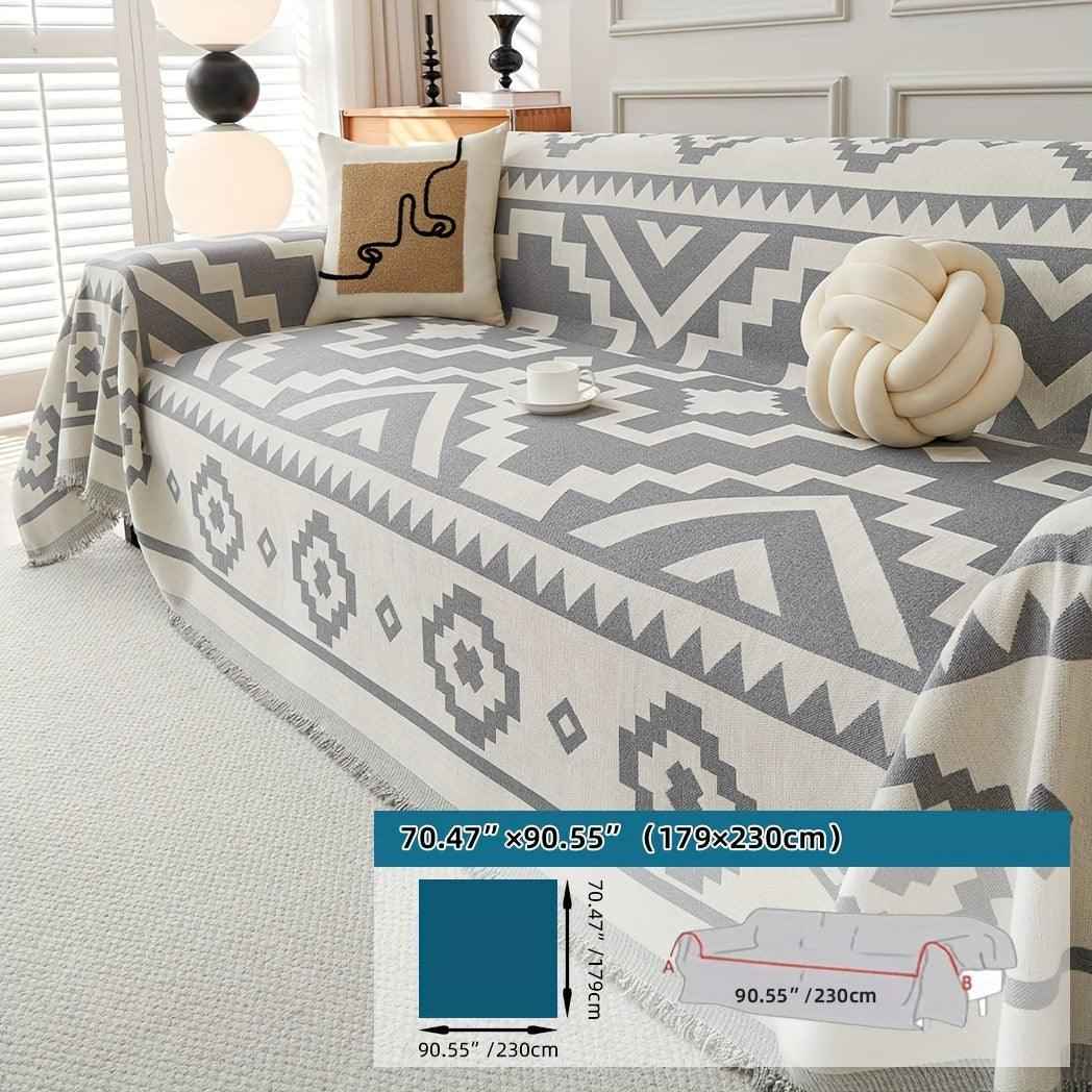 Boho-Chic All-Season Sofa Cover | Light Gray & Pet Proof Couch Cover