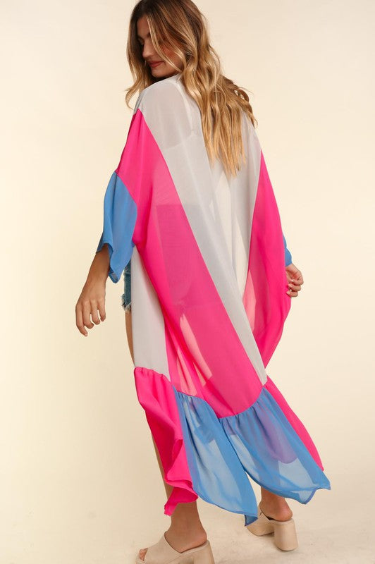 PLUS COLOR BLOCK KIMONO MAXI OPEN CARDIGAN - Pikemla