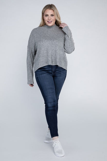 Drop Shoulder Long Sleeve Top -Plus Sized - Pikemla