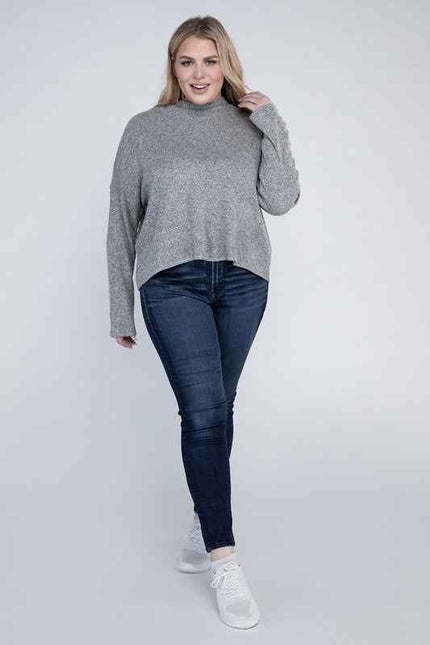 Drop Shoulder Long Sleeve Top -Plus Sized - Pikemla