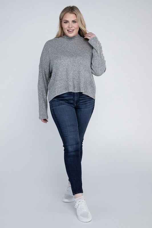 Drop Shoulder Long Sleeve Top -Plus Sized - Pikemla
