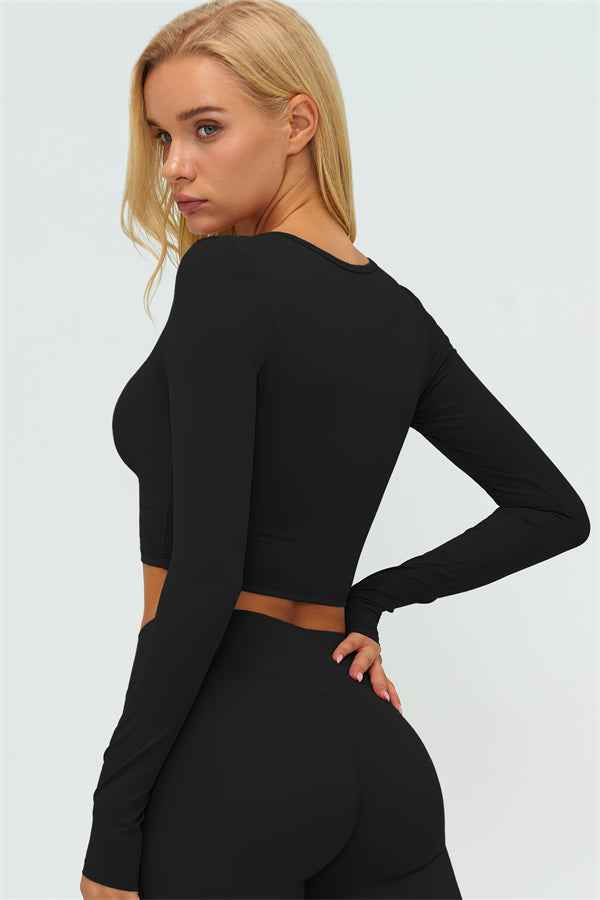 The Lushness Long Sleeve Crop Top Flared Leggings 2-Piece Set