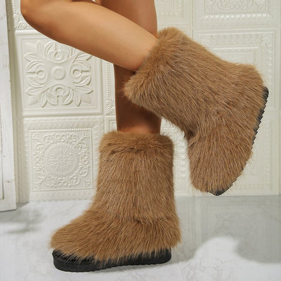 Long Plush Snow Boots Winter Warm Mid-tube Furry Cotton Shoes For Women Short Boot