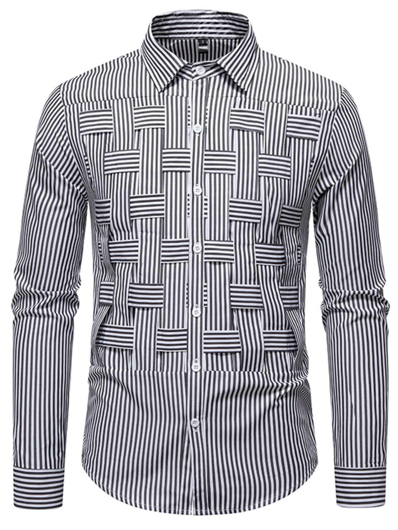 Men's Striped Woven Pattern Long Sleeve Shirt