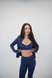 I Live in Luxury Navy Blue Sports Bra