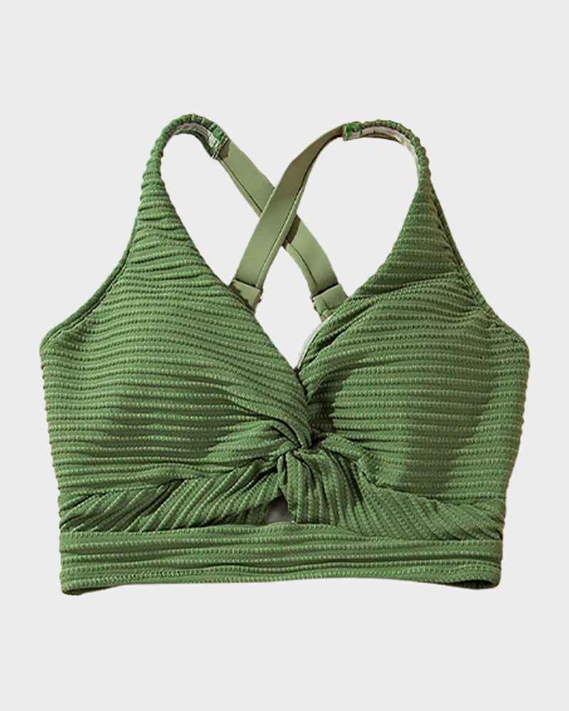 Textured Knot-Front High-Waisted Bikini Set