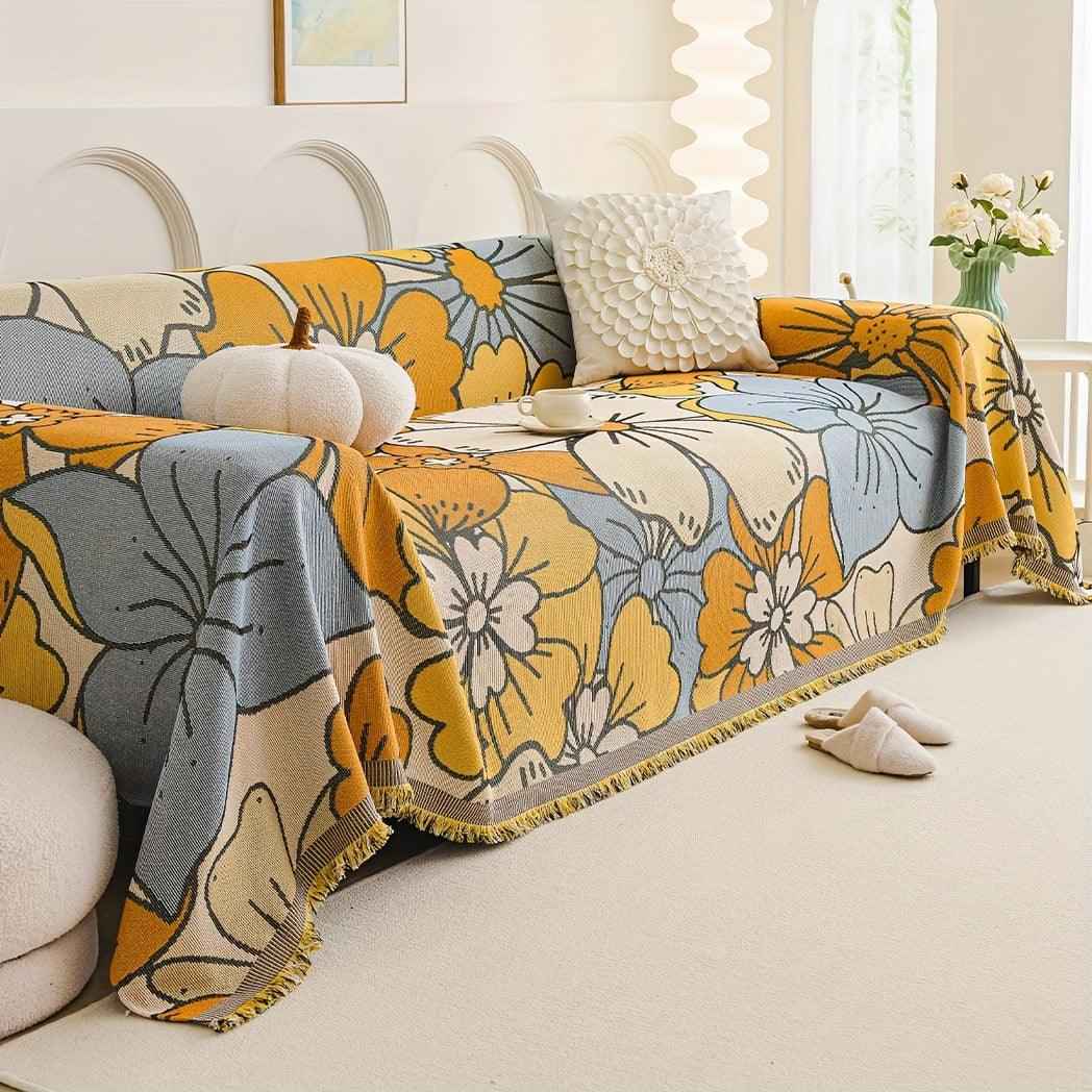 Boho Chic Double-sided Chenille Sofa Cover with Tassels - All-Season